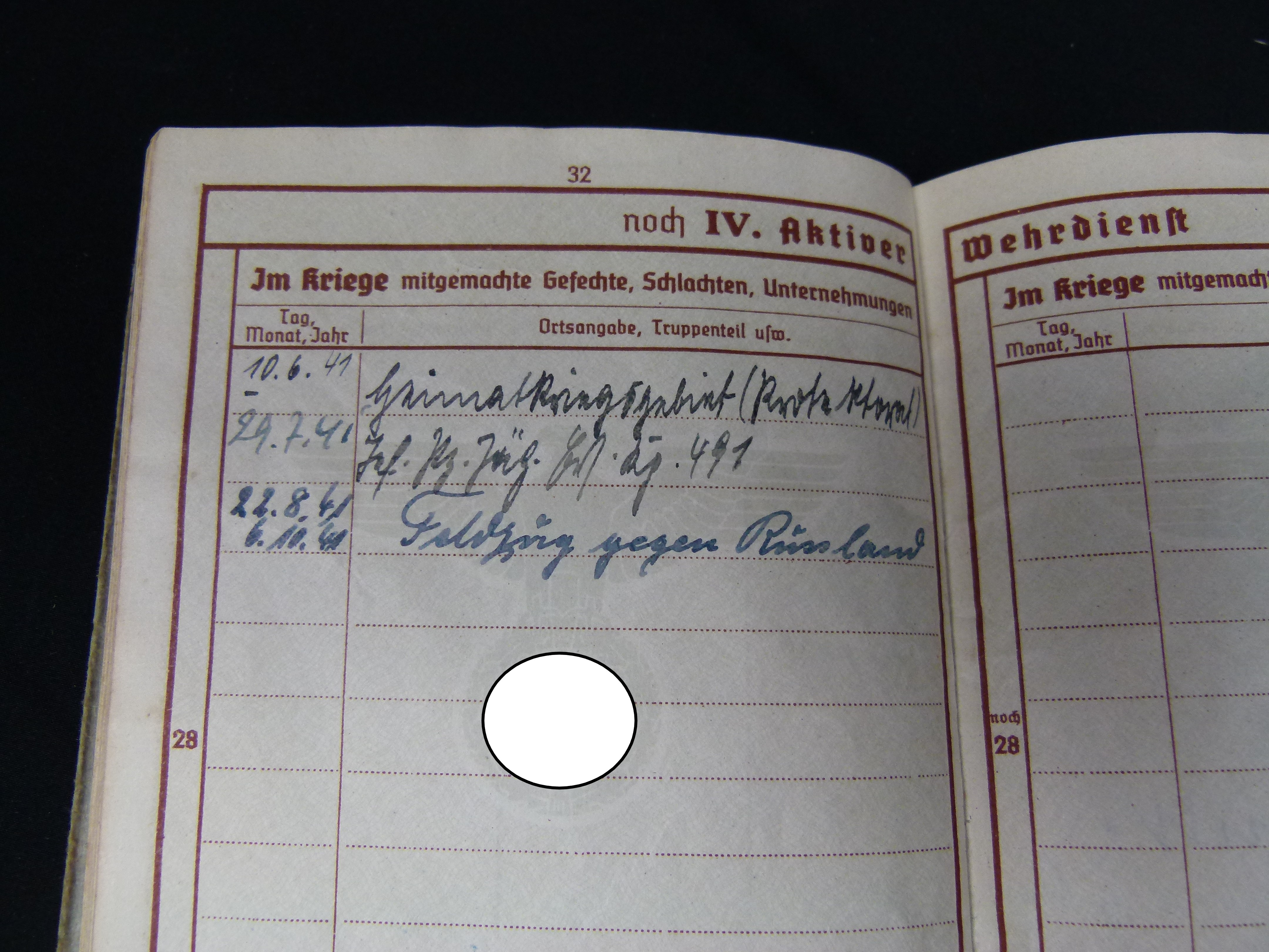 Wehrpaß Inf. Pz.-Jaeg. Ers. Komp. 491Litauer Memel
